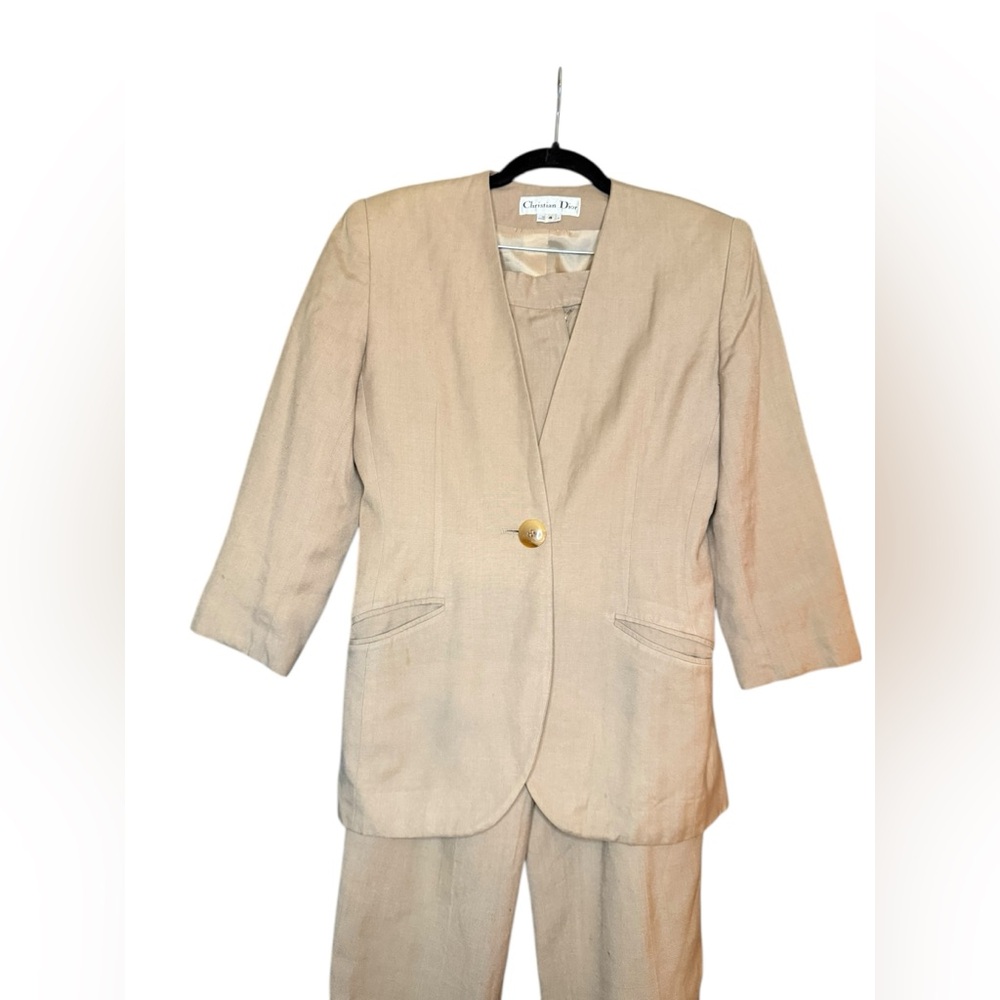 Vintage 1970s / 1980s Christian Dior Tan Pantsuit - Picture 2 of 15